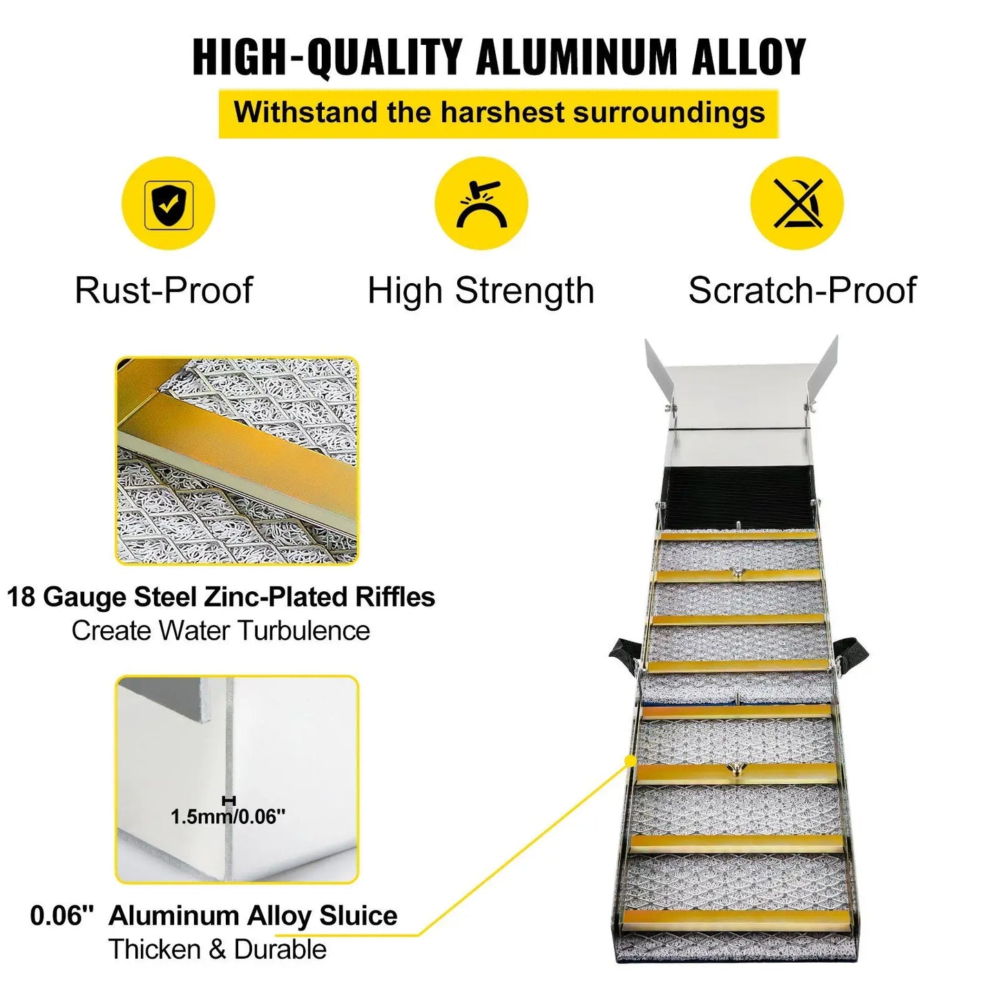 "50" Folding Sluice Box – Aluminum w/ Miner's Moss for Gold Prospecting (Portable & Lightweight)."