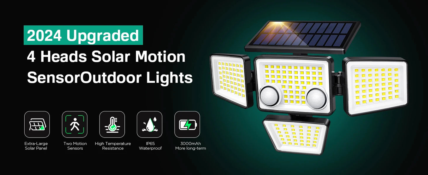 Solar Outdoor Lights - 3000LM 188 LED Motion Sensor Lights Security Lights for Backyard Patio