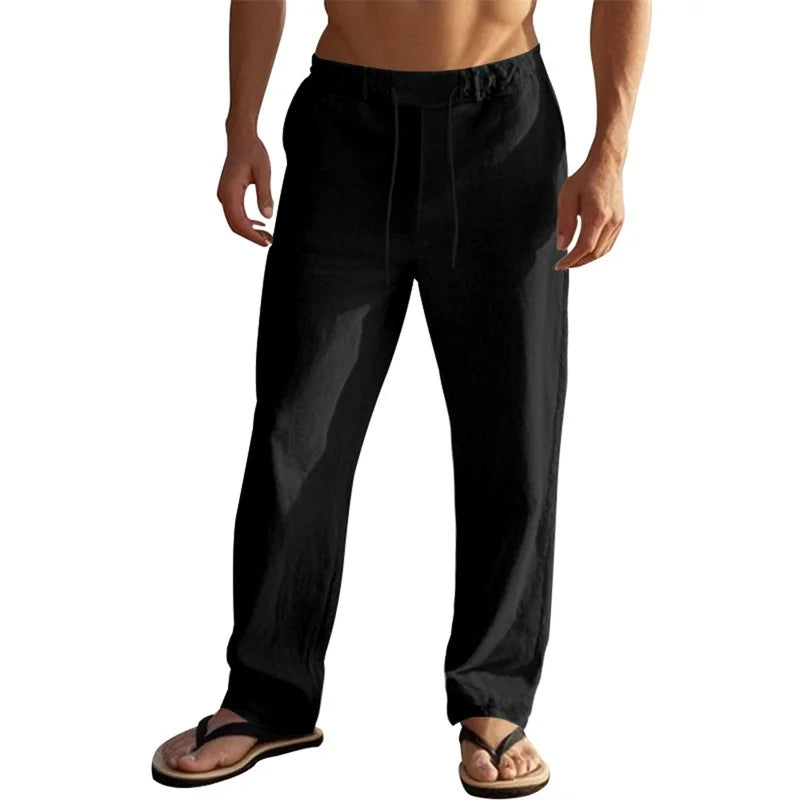 Men s Lightweight Drawstring Linen Pants-Pockets ComfortableTrousers for Summer Beach Wear