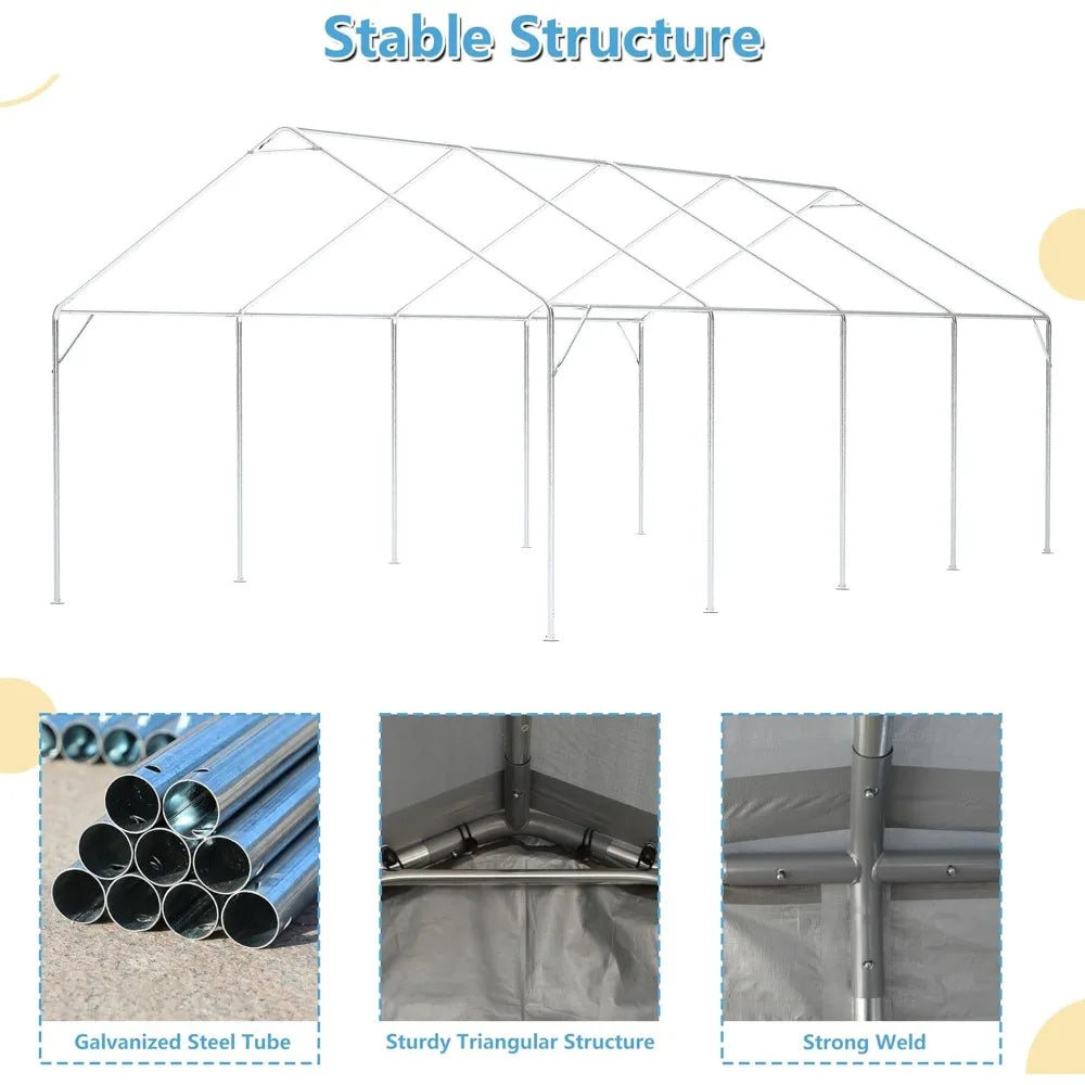 Carport 13'x25'x10' Heavy Duty, Roll-up Sidewall,Ventilated Windows, Portable for Car, SUV, Boat