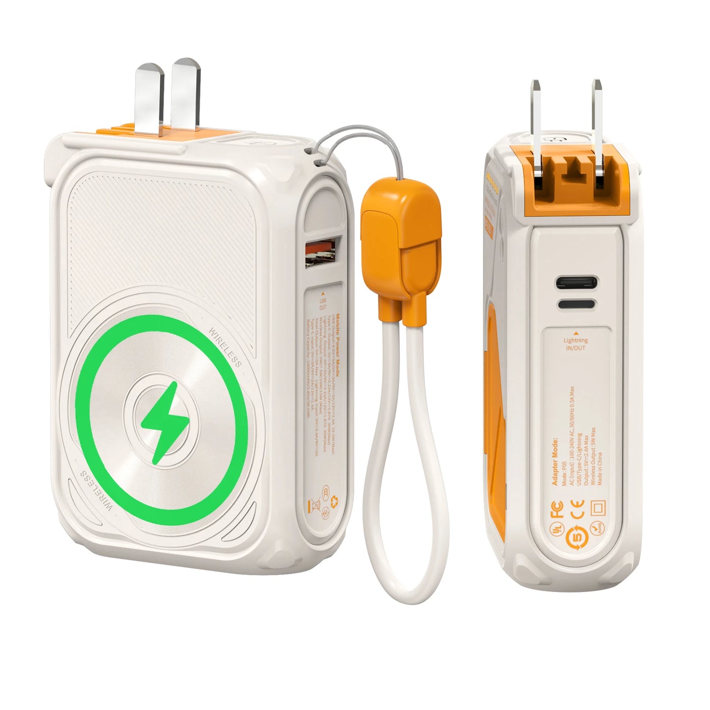 Fast Charging 10000mAh Magnetic Wireless Power Bank USB Type-C Detachable Data Cable Phone Holder