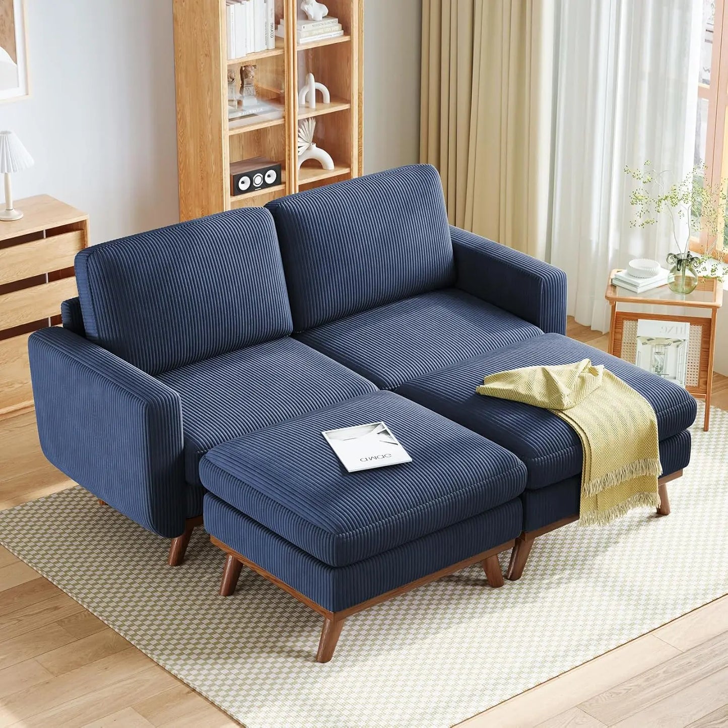 INDOOR 97" L-Shape Modular Sectional Sofa 3-Seat Corduroy Movable Otto green,black, Customized