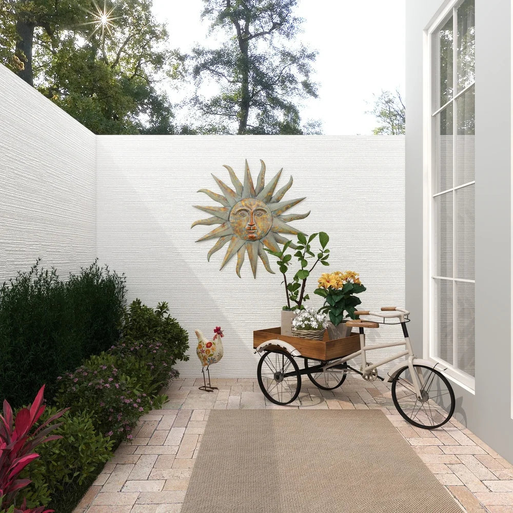 White Metal Indoor Outdoor Bike PlantStand,Brown Wood Accents Cozy Farmhouse Tricycle Planter Unique