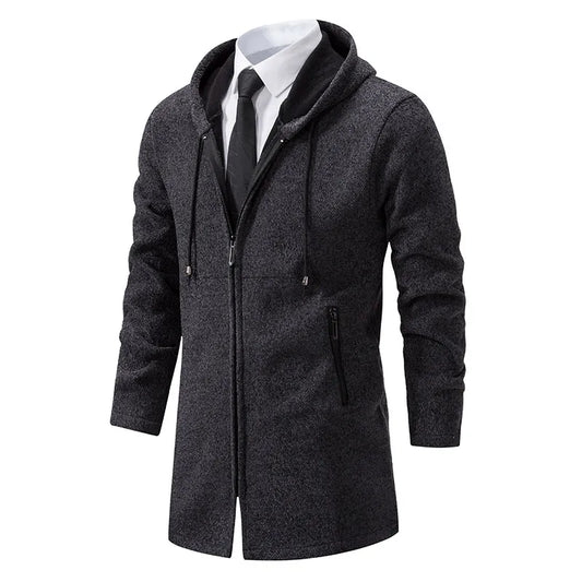 Winter Men's Thickened Hoodies Jacket  Long Sleeve Sweatshirts Cardigan  Solid Color Tops Overcoat
