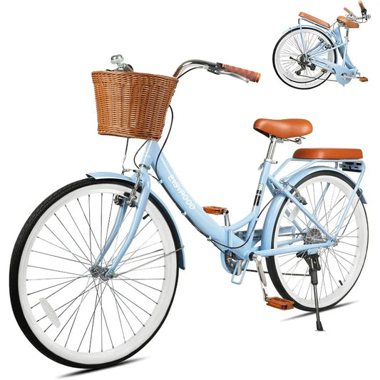 26 Inch Folding Cruiser Bike, 7-Speed Ladies Bike, Basket & Rack,  City Commuting's Bicycle