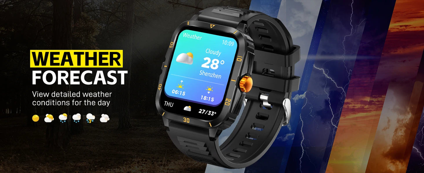 Smart Watch 3ATM Waterprf 1.96" IPS Screen KT71 Men 100+ Sport Mode Heart Rate Blood Pres. Bluetooth
