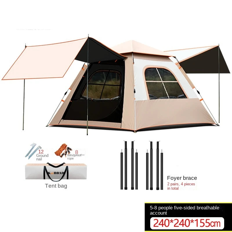 Portable Automatic Pole With Two Doors Two Windows With Canopy double-layer Waterproof Anti-UV Shade