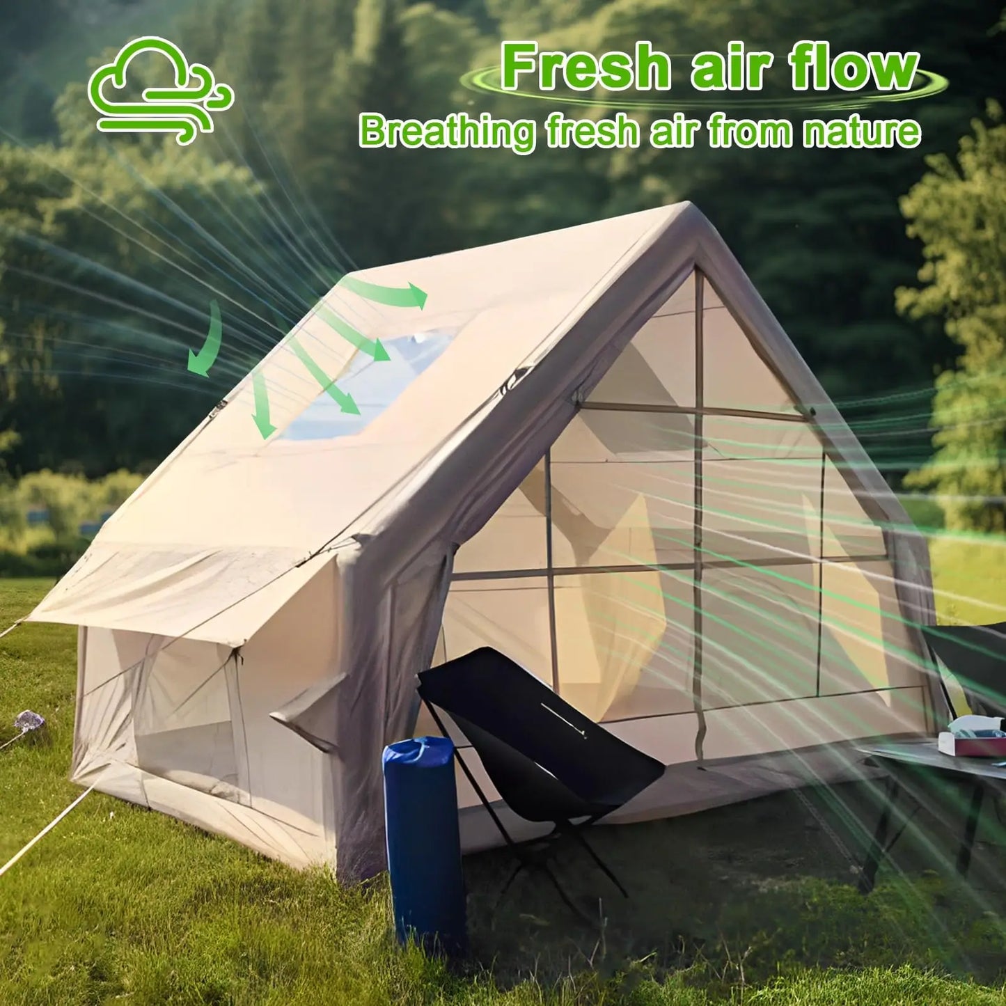 Large inflatable tent 67.8 Square Feets inflatable, 4-6 people,4 Season Glamping Tent,Waterproof