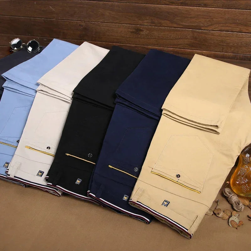 Classic Style Men Thin Casual Pants Fashion Business Cotton Solid Color Office Trousers High Quality