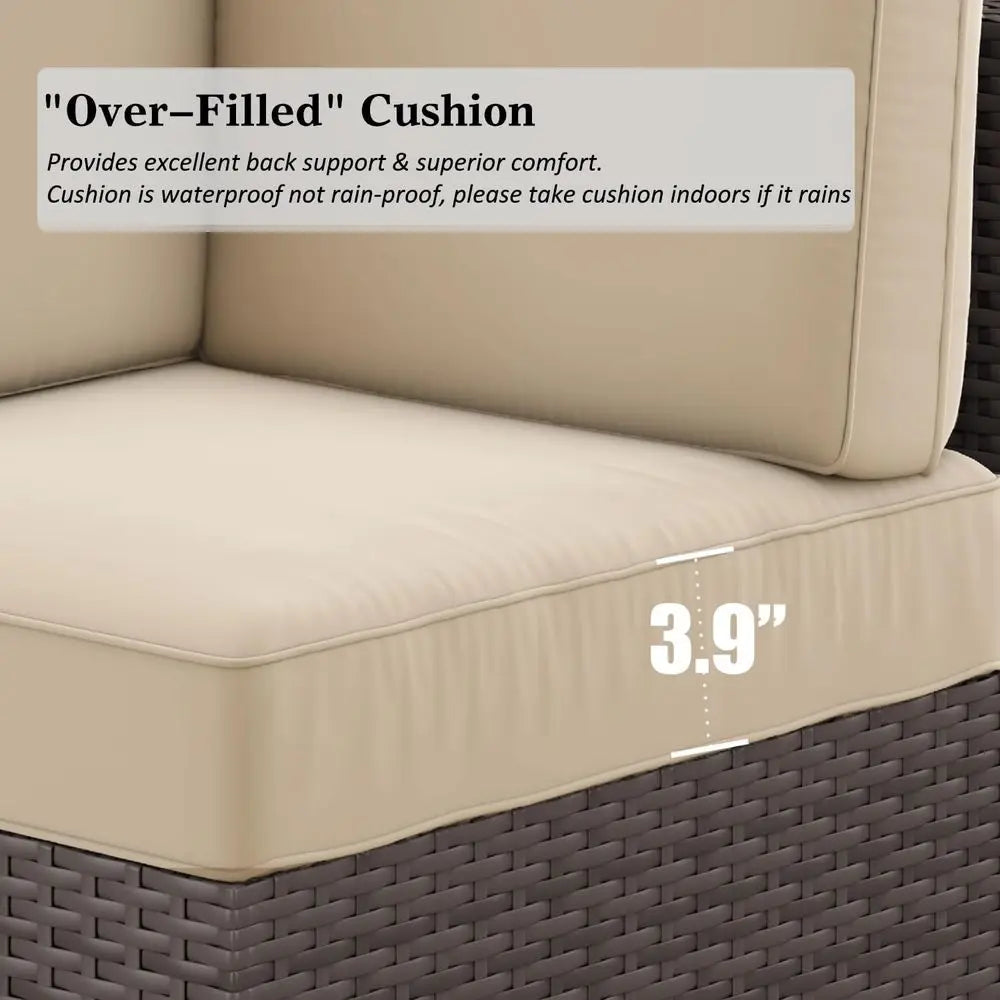 7-Piece Outdoor Patio Furniture Set, Fire Pit, Rattan Wicker Sofa Sectional, and Coffee Table