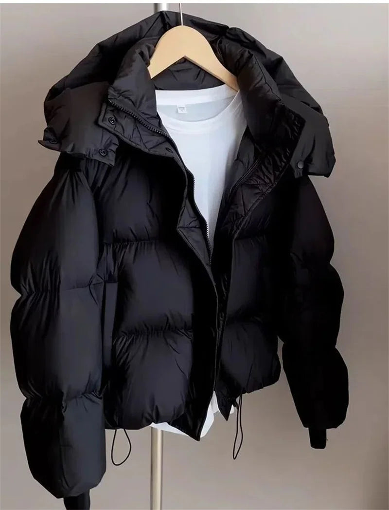 Ladies Short Down Cotton Jacket  Warm Down Cotton Parkas New Fashion Hooded Loose Lady Bread Coats