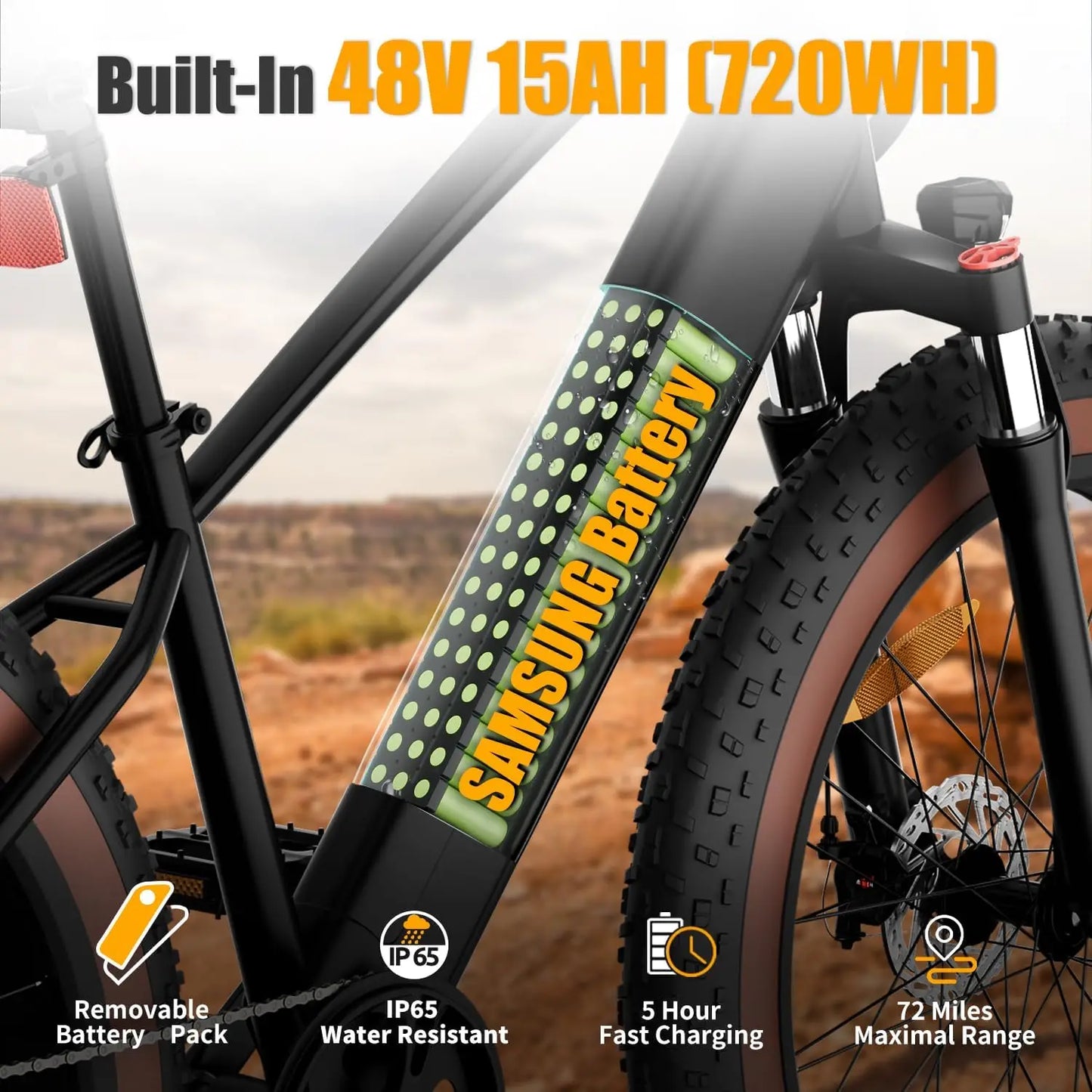 C26 Electric Bike Adult 1500W Peak, 28 MPH15AH 72 Miles, 26Fat Tire, Hydraulic Suspension