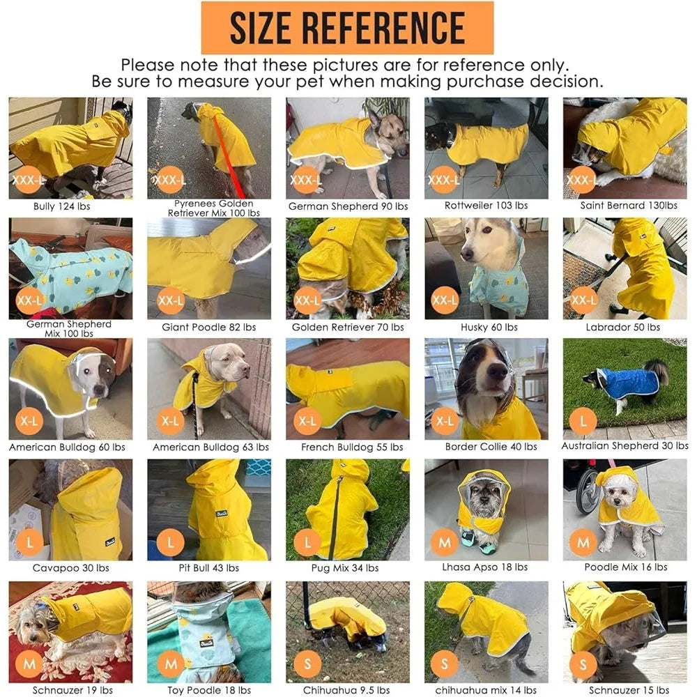 Dog Raincoat Adjustable Waterproof, Transparent Hood Reflective Straps Small Medium Rain Gear