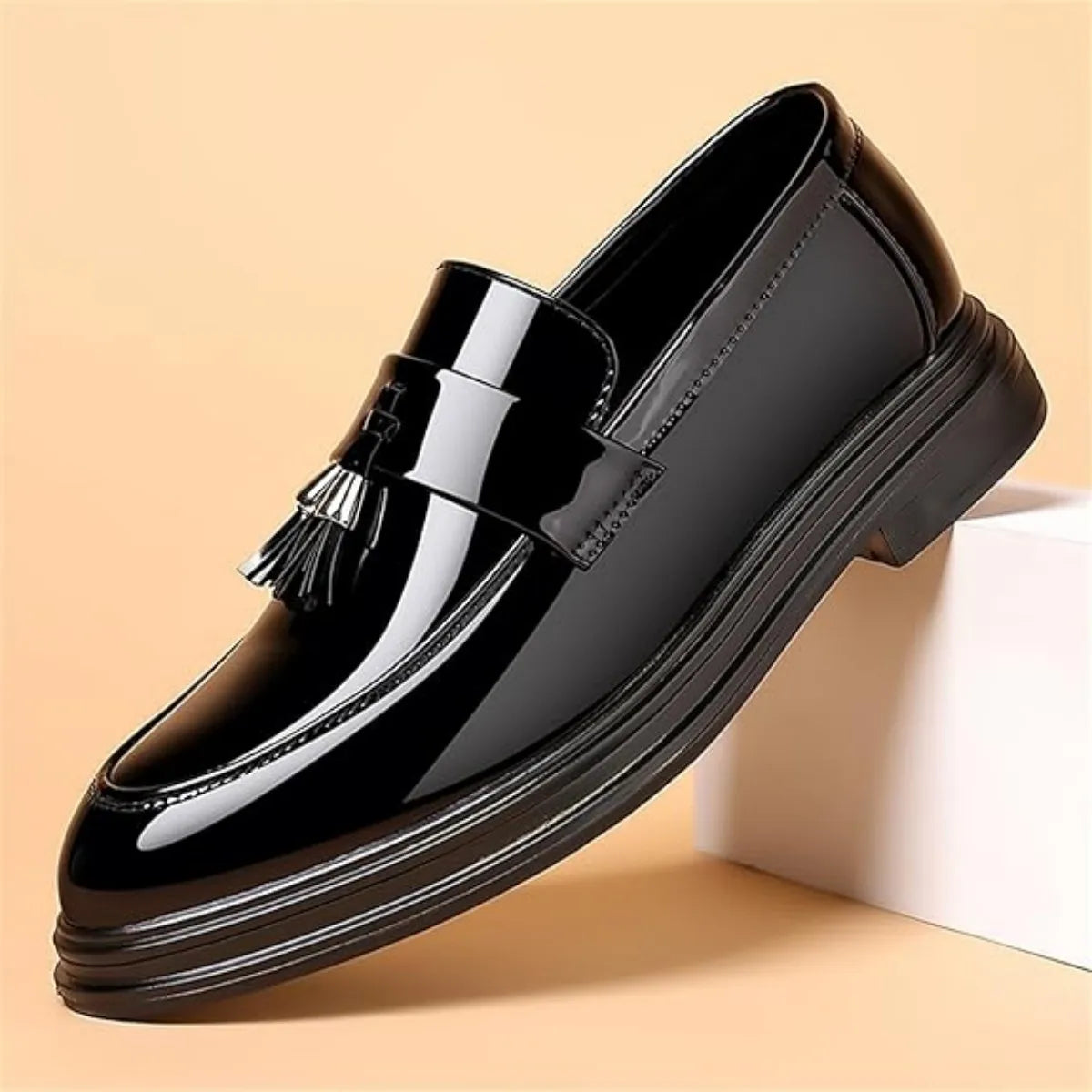 Men's Tassels High Gloss Patent Penny Loafers Business Casual Oxford Slip On Dress Shoes Shoe