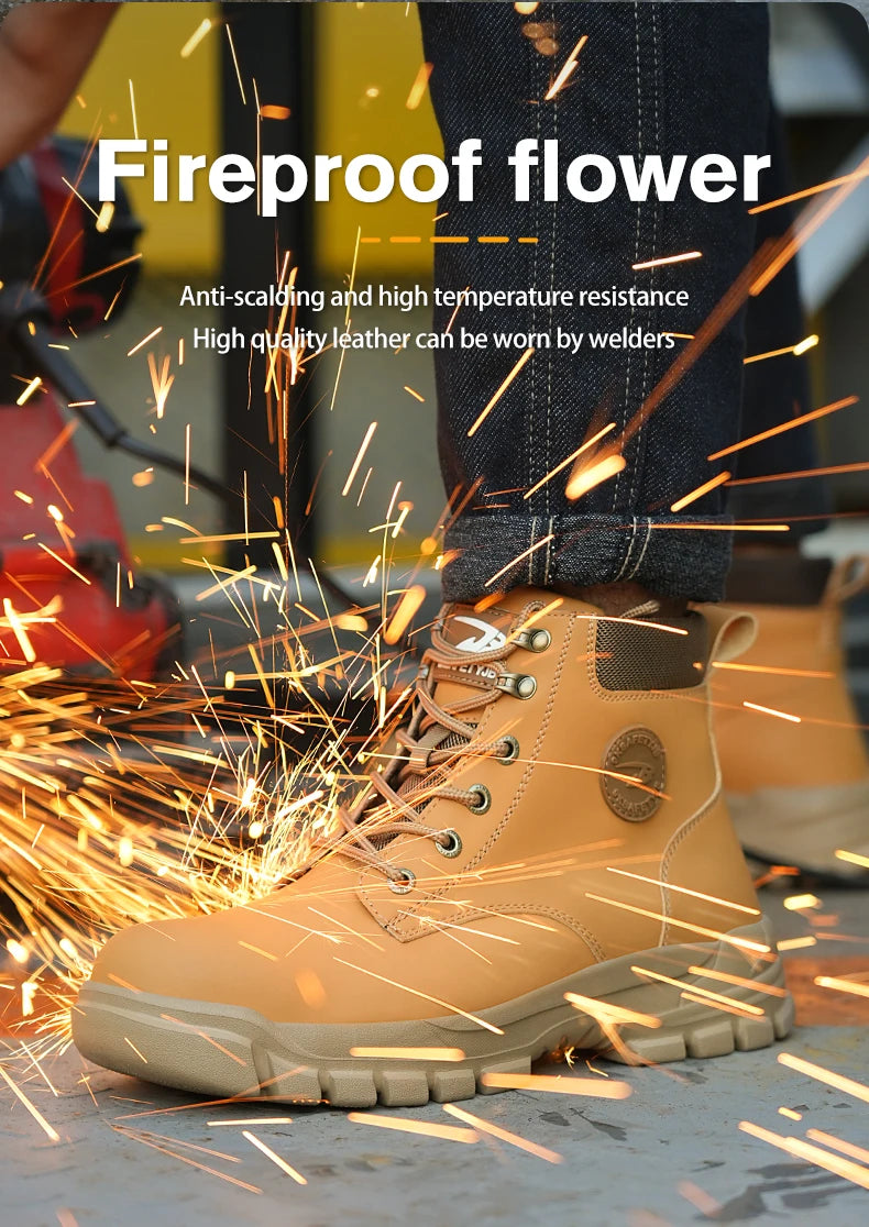 High-top PU anti-smash anti-puncture breathable safety shoes