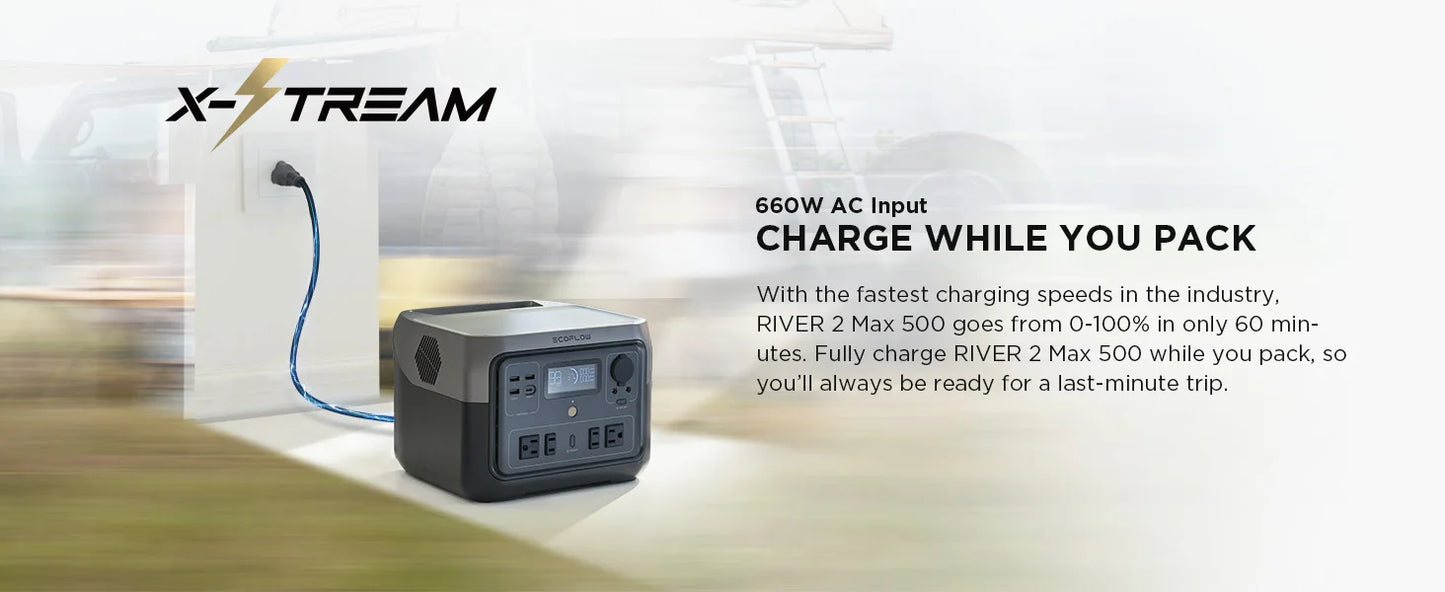 Portable Power Station' 2 Max, 499Wh/512Wh LiFePO4 Battery/ 1 Hour Fast Charge upto 1000W Output