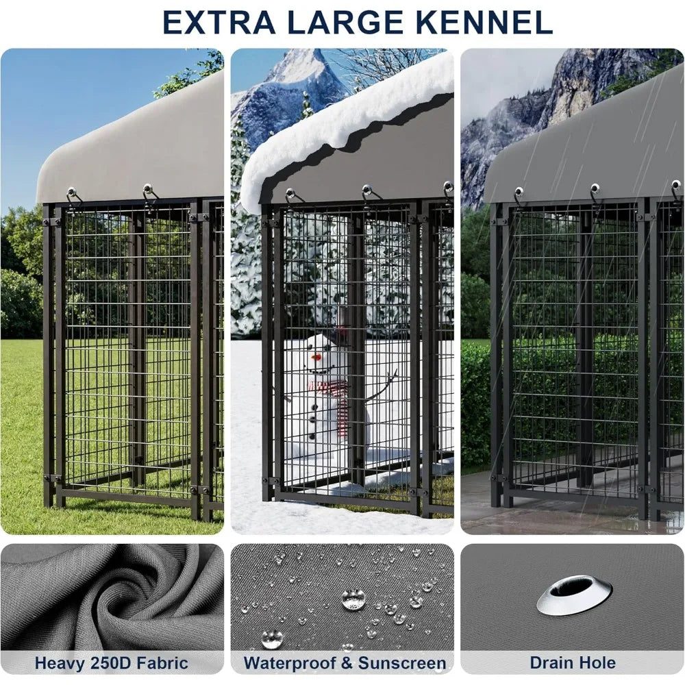 Dog Kennel 10X10FT Outside Heavy-Duty Outdoor Dog, Roof, Lock - Spacious, 4 Pets with Feeding