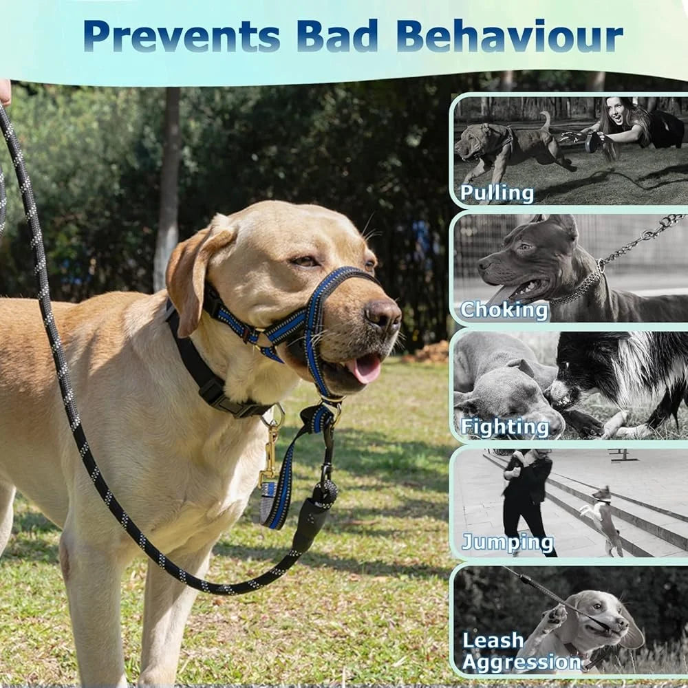 No Pull Dog Head Halter Gentle Face Harness Reflective  Leash Stop Pulling Medium Aggressive Dogs