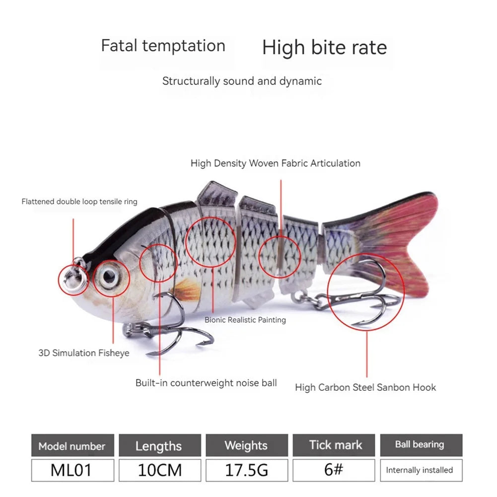 10cm/16.5g Robotic Lure,Treble Hooks Lifelike Slow Sinking Bait Bionic Swimming Bait Fresh/Salt