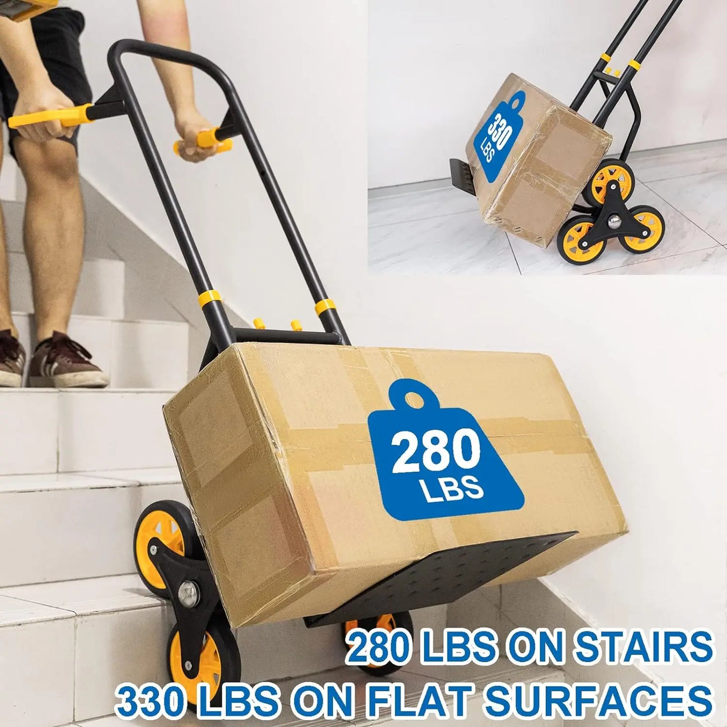 Stair Climber Heavy Duty 330Lbs Capacity Foldable Trolley with Telescop Handle 6 Rubber Wheels