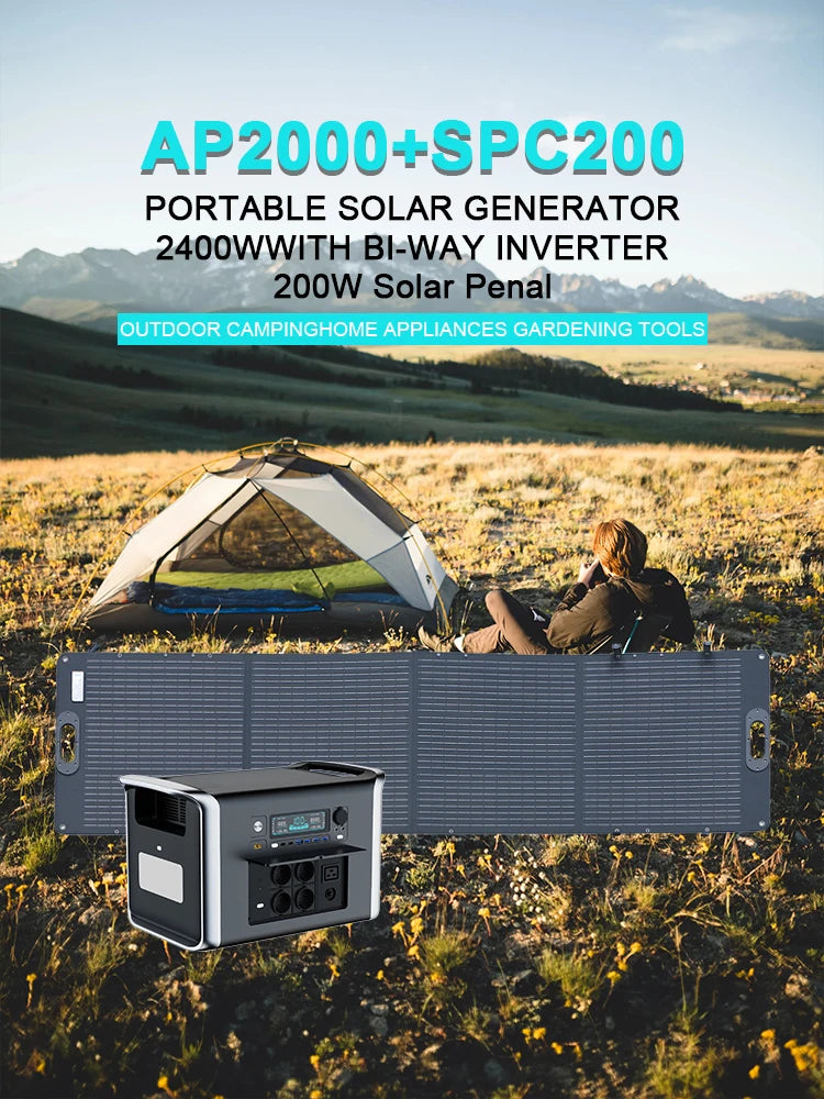 Camping Portable Power Station Solar Generator 1000W 2000W Lifepo4 Battery 220V AC Outlets Power
