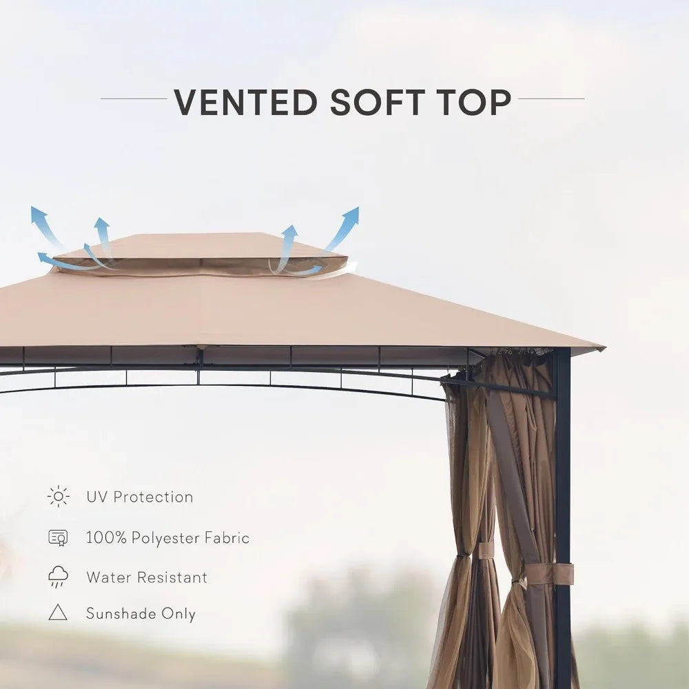 Patio Gazebo 10x12, Heavy Duty Soft Top Gazebos, Double Roofs, Anti-UV  Privacy Curtains & Netting