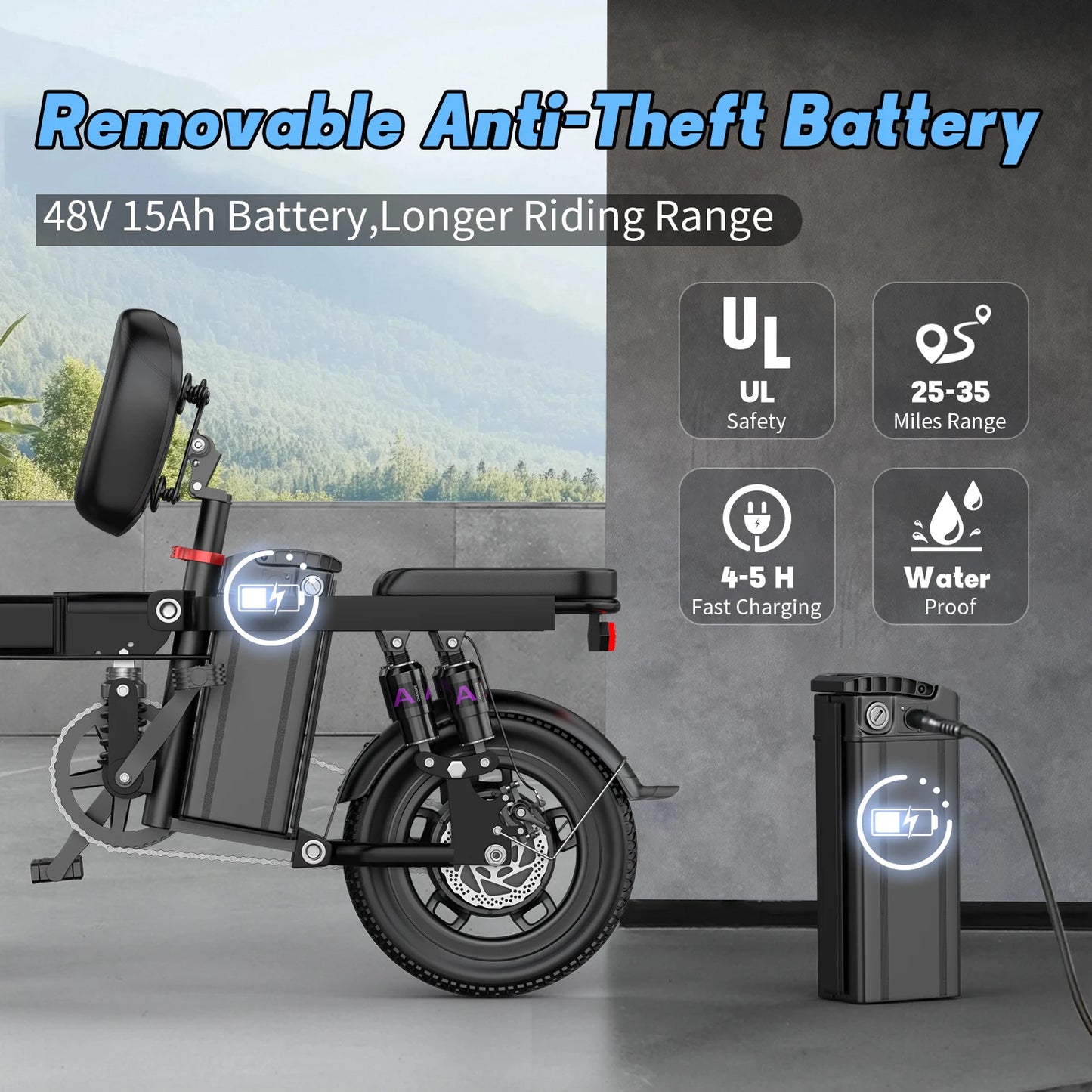 E-Bike for Adults Teen-Folding,750W Peak Motor,20+MPH 35 Miles,Commuter 48V 15AH Removable Battery