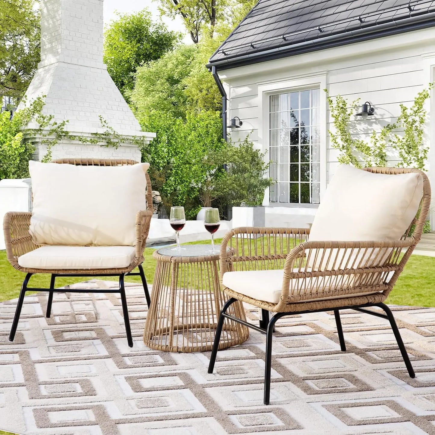 7-piece Bohemian Courtyard Furniture Sofa ,Including Egg Chairs, L-shaped Leisure Chairs, Cushions