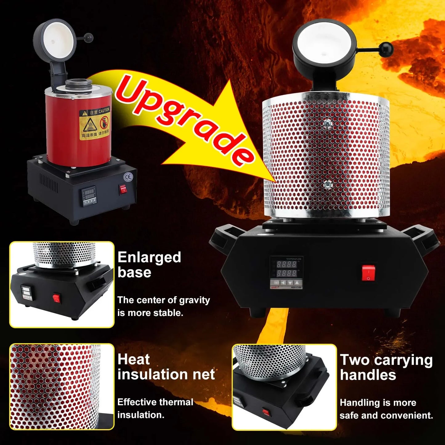 3KG Digital Gold Melting Furnace Machine Oil Groove Brick 2100W Refining Precious Metal