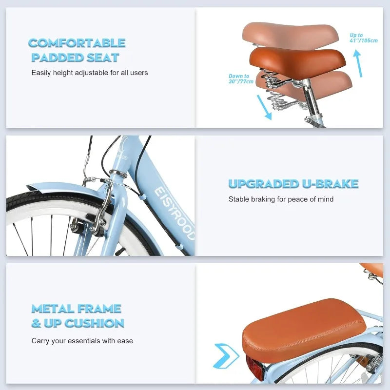 26 Inch Folding Cruiser Bike, 7-Speed Ladies Bike, Basket & Rack,  City Commuting's Bicycle