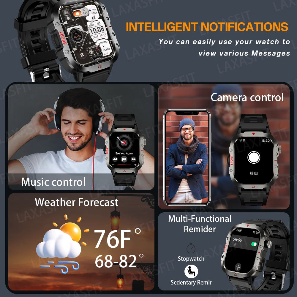 Smart Watch Bluetooth Voice Call LED Flashlight Health Monitor Outdoor Sports Smart