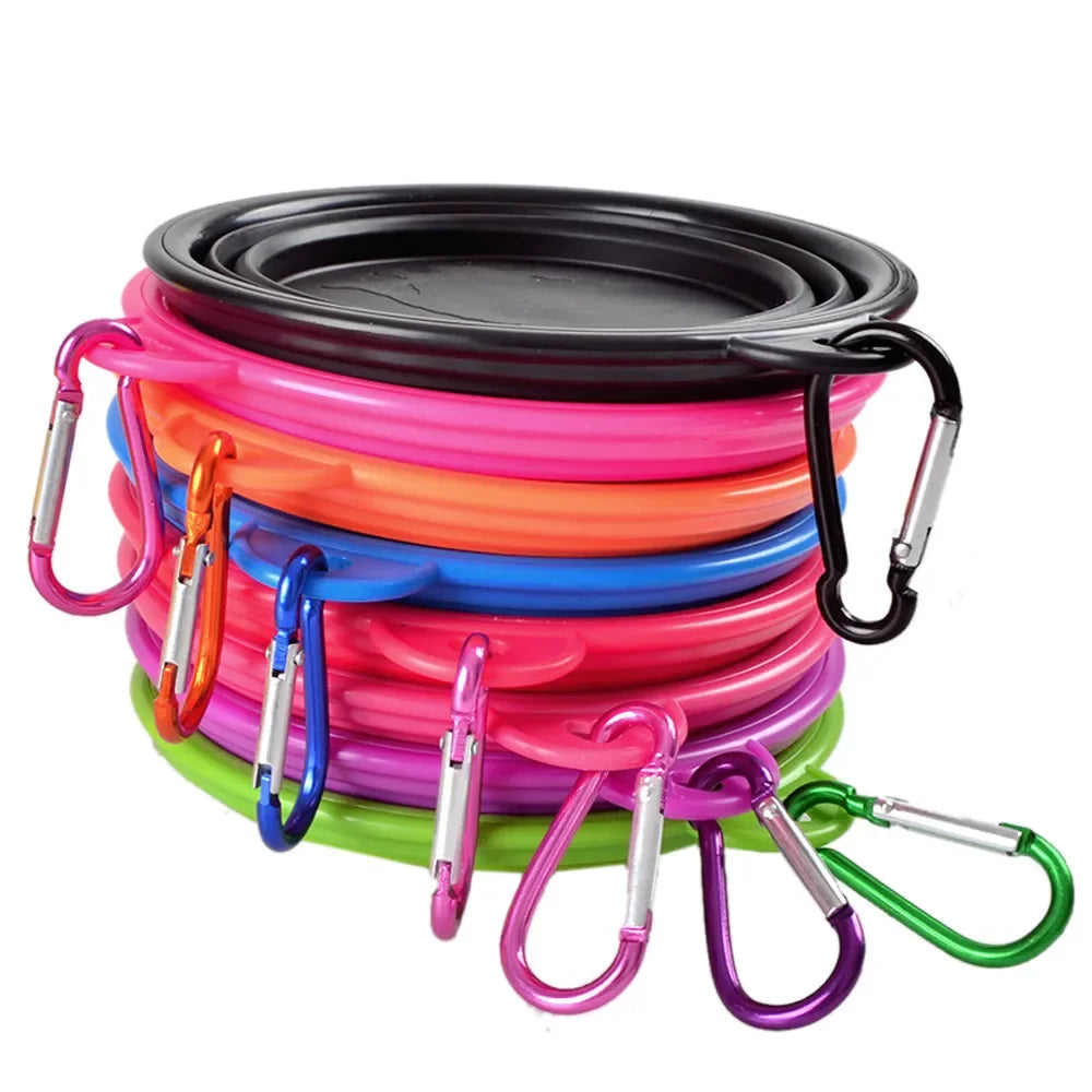 Collapsible Pet Silicone Dog Food Water Bowl Camping Travel Folding ,Carabiner Pet Supplies