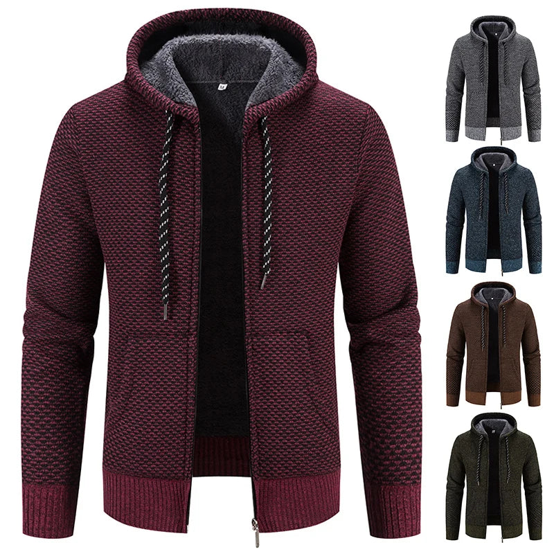Male Knitted Casual Jackets, Hood Men's Sweater Coat Y2K Baseball Jumpers Jersey Top Clothing