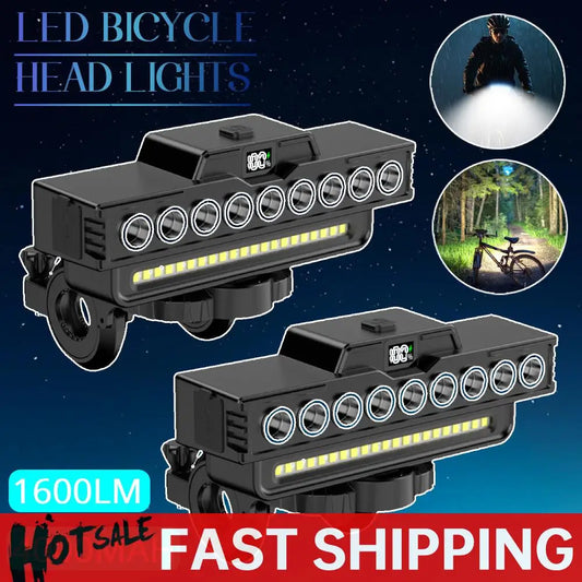 1600LM High Brightness LED Bike Light 4000mAh Power Display  Type-C USB Charging Night RidingLamps