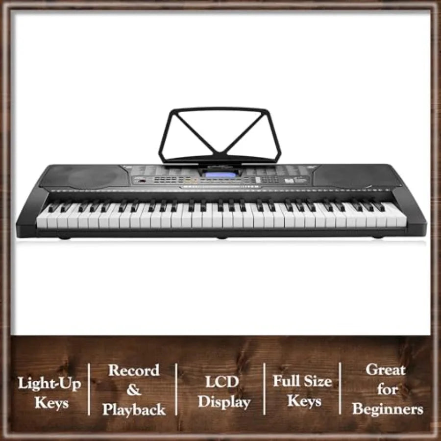 61Key Digital Electronic Keyboard LightUp Keys for Beginners: Complete Learning Kit Adjustable Stand