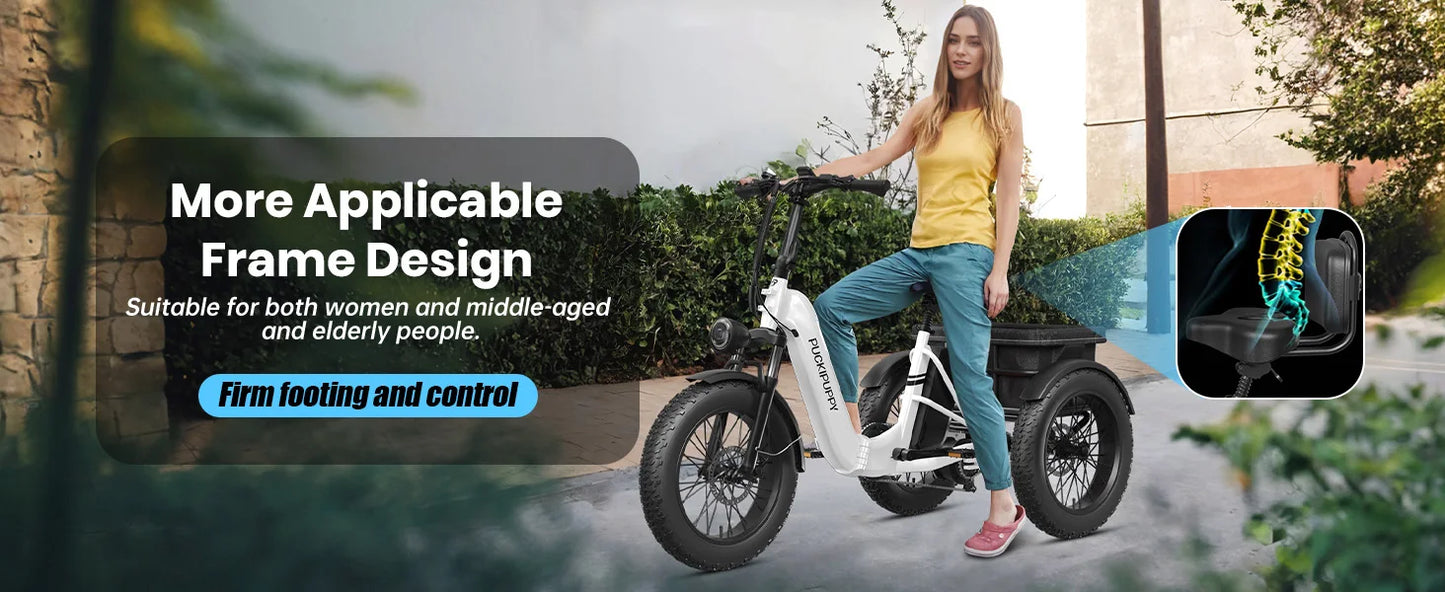 Husky Electric Trike, Adult 960W Peak Motor 60 Miles Range, 500 Lbs Load E-Trike 2-Year Warranty