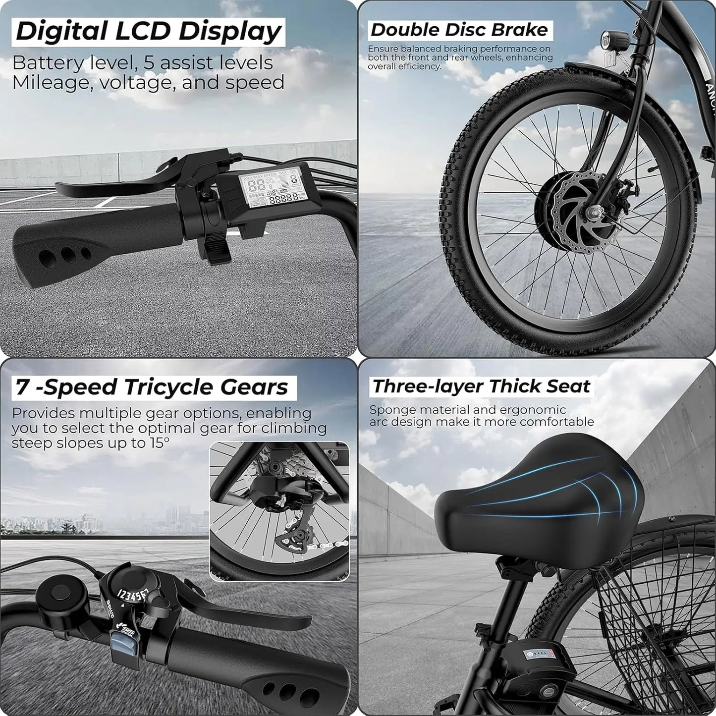 E-Tricycle, Adults, Peak 600W Folding, 24" 499Wh Ebike for Seniors, 15.5MPH Electric Bike