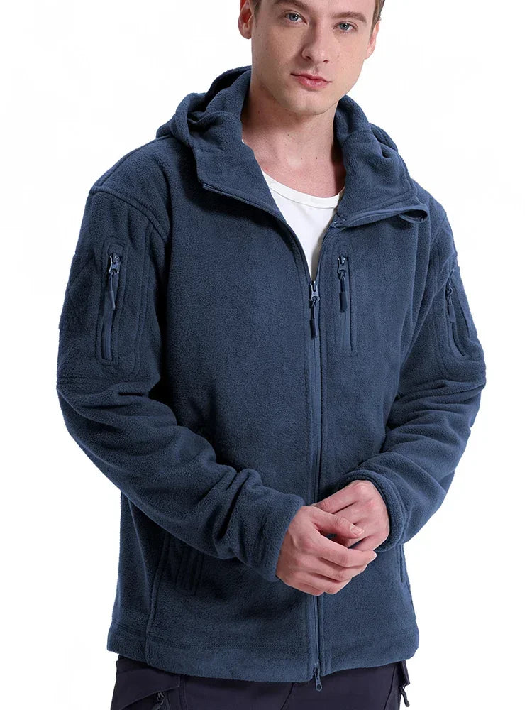 Men's fleece Hiking Hunting Outdoor  Jacket Winter Warm Full Zip Military Hoodies Multi-Pockets