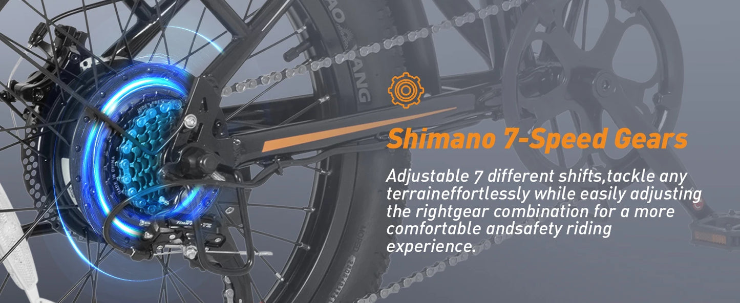 A20 E-Bicycle 1200W Peak Motor 48V10.4AH Lithium Battery Electric Bike 20*3.0 Inch Fat Tire E-bike