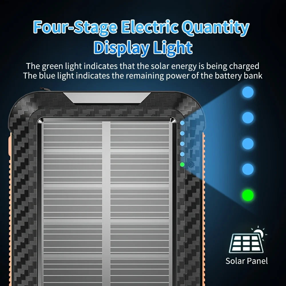 10000mAh power bank portable,solar power,Bring your own charging cable and a lighting lamp