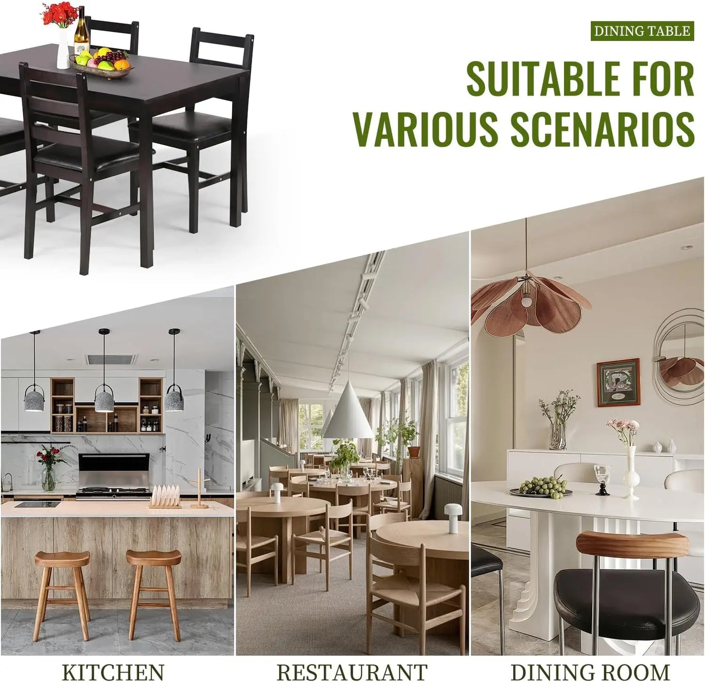 Kitchen Table &Chairs for 4 Dining Room Set,Wood Elegant for Small Space,Dark Brown