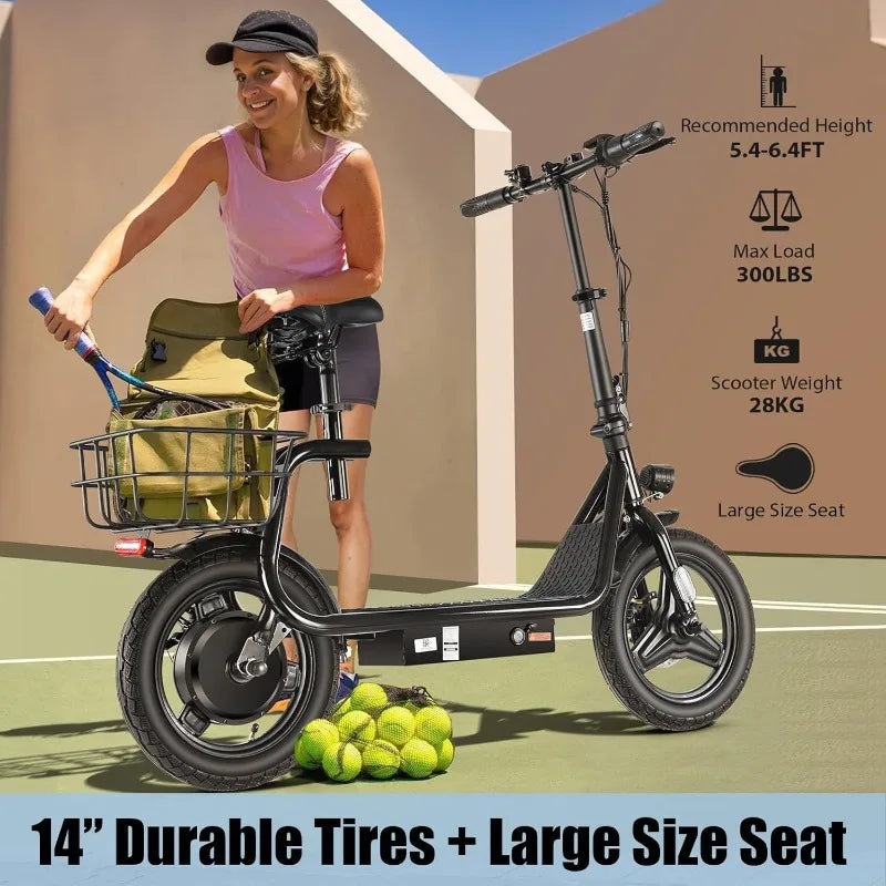 Peak 500W/800W/1200W E-Scooter,30Miles Long Range, 14" Tire, 20MPH Top Speed, Adjustable E-Scooter