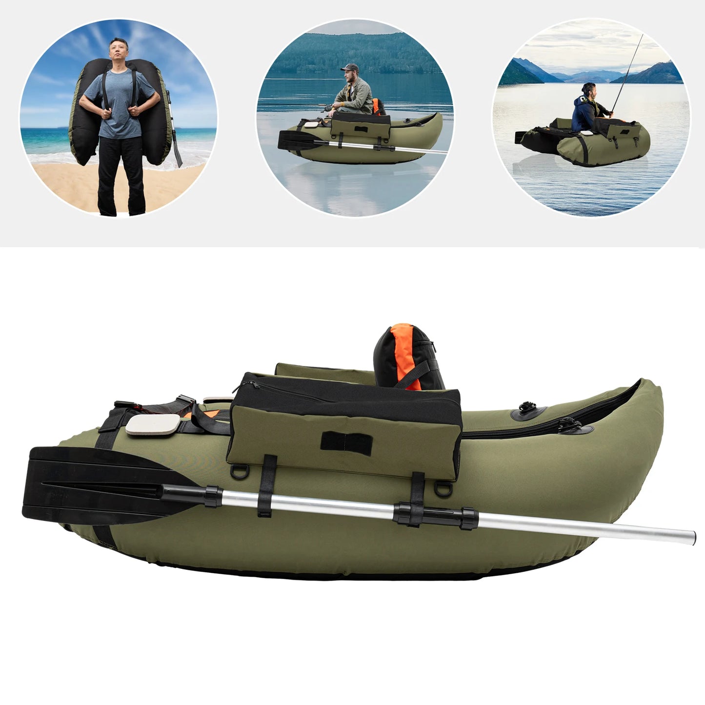 Inflatable Fishing Boat with Hand Air Pump Outdoor 136*105cm Max Capacity 286.6 lbs