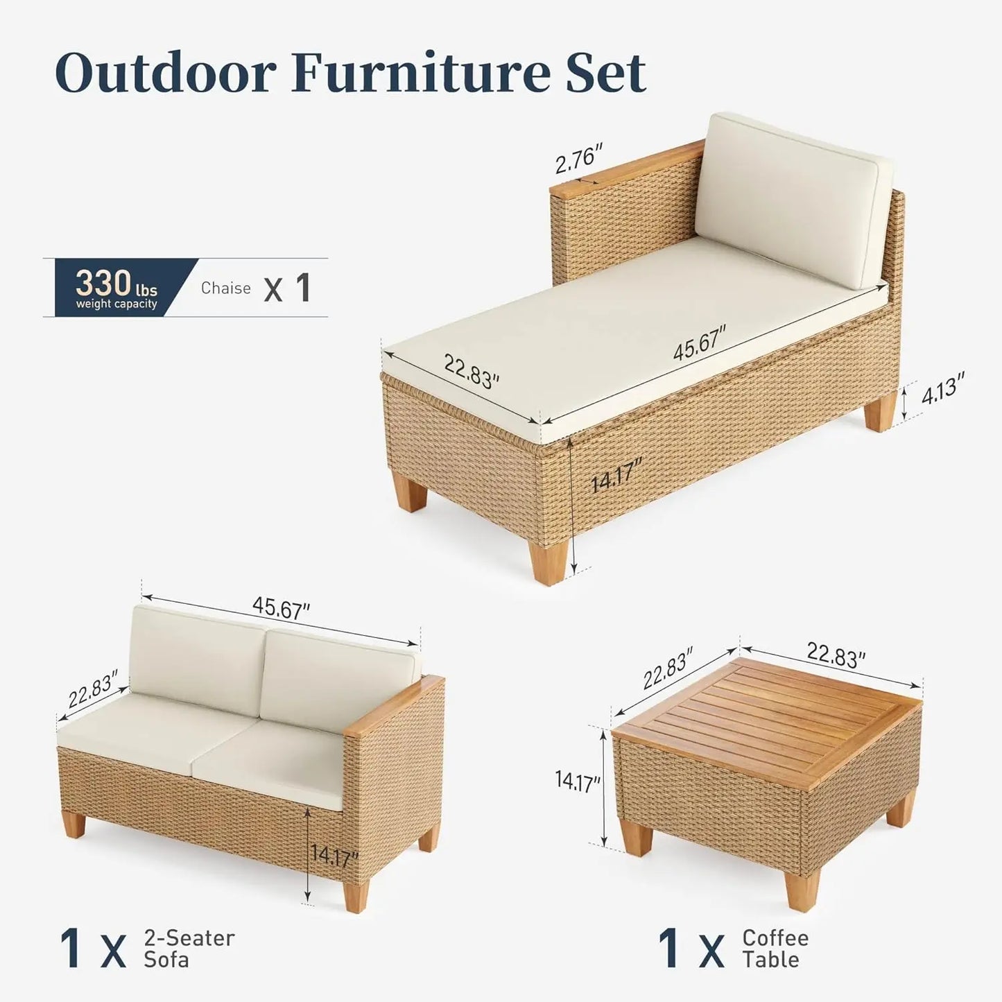 Small Patio Furniture Set, 3 Piece Wicker Outdoor Patio Conversation Set, Outside L-Shaped Sectional