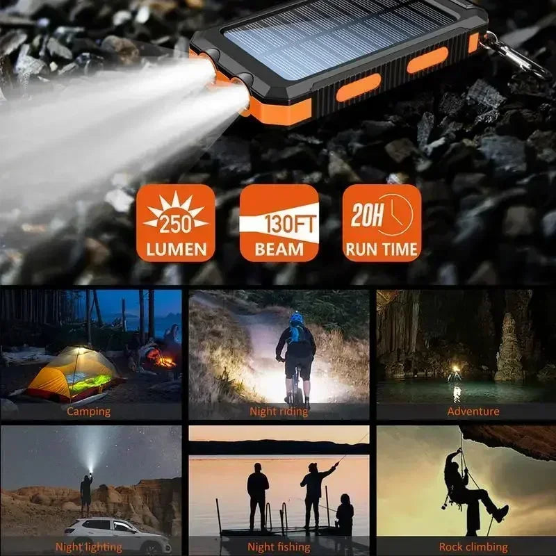10000mAh Solar Power Bank 4-in-1 - Fast Charge+LED Light Outdoor Camping Gear