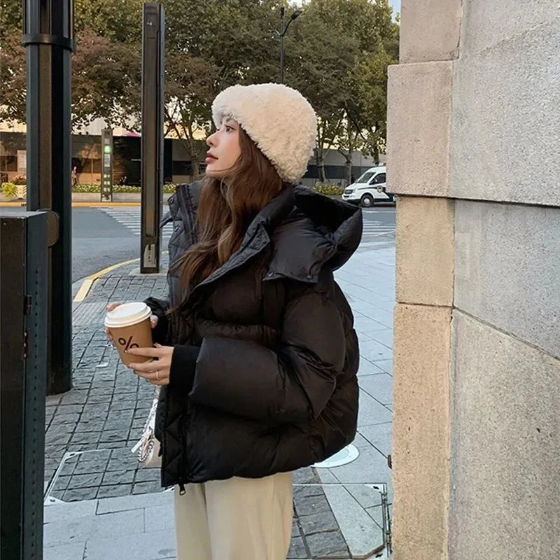 Ladies Short Down Cotton Jacket  Warm Down Cotton Parkas New Fashion Hooded Loose Lady Bread Coats