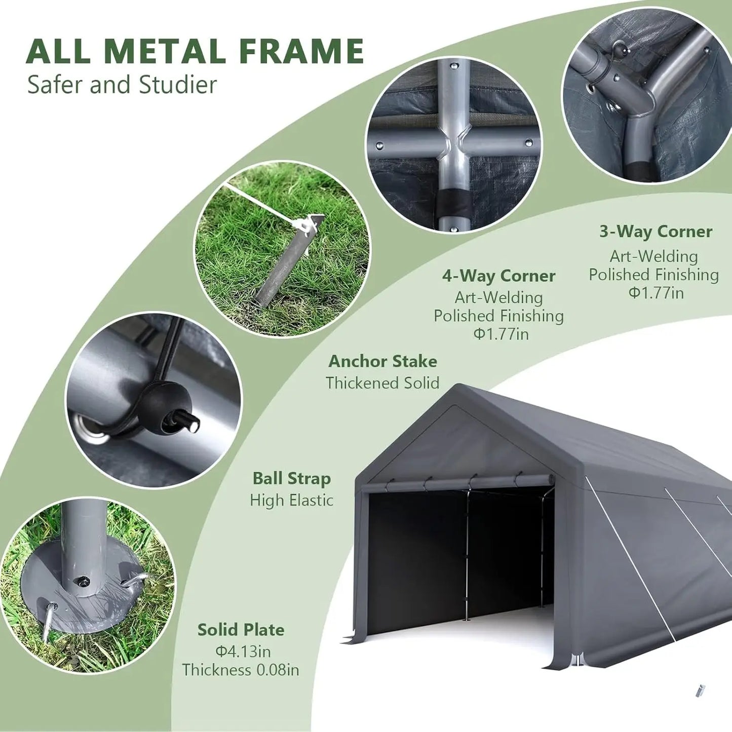 Carport 10x20 Ft Heavy Duty Steel Canopy Storage Shed,Portable Garage, All-Season Carport (Grey)