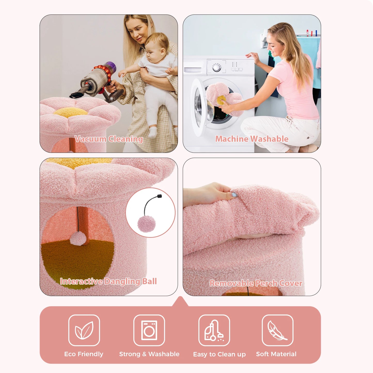 Cat Bed , up to Large Cat ,Removable Flower ,Cave Cat Hideaway, Indoor Cat House Condo