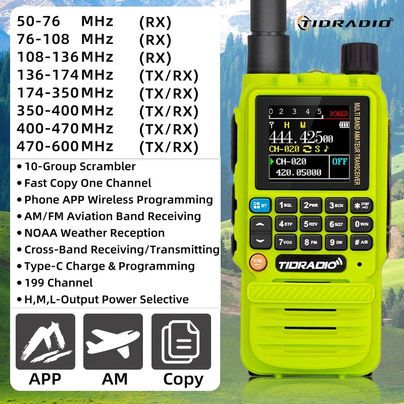 Walkie Talkie Phone APP Wireless Program HAM Air Band Long Range Radio USB Type-C Cable Prog/Charge
