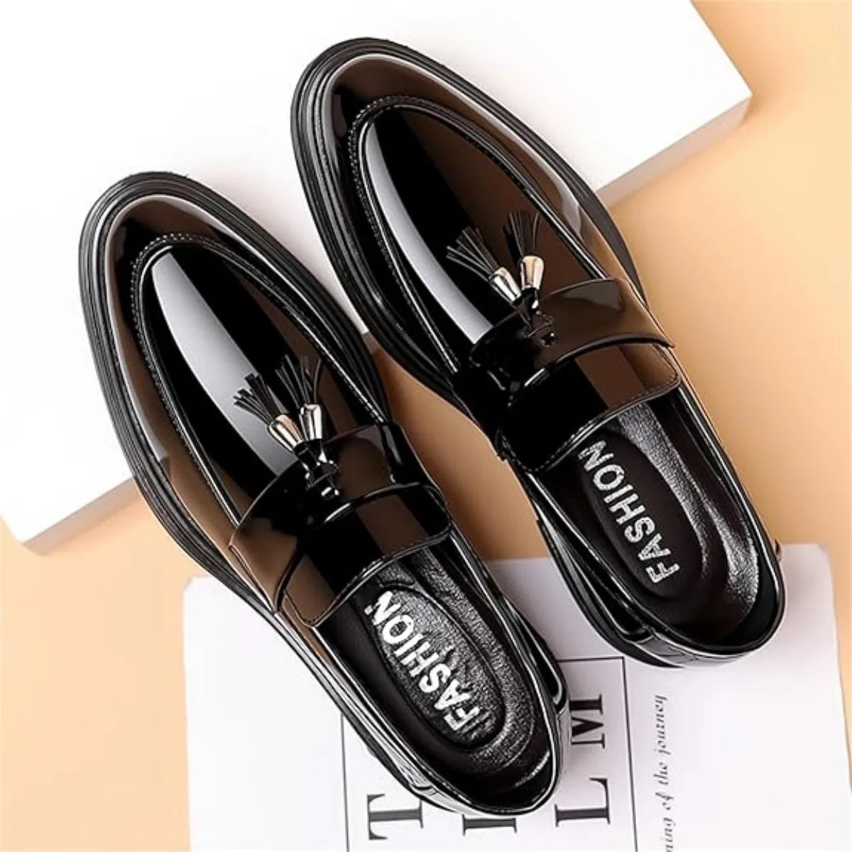 Men's Tassels High Gloss Patent Penny Loafers Business Casual Oxford Slip On Dress Shoes Shoe